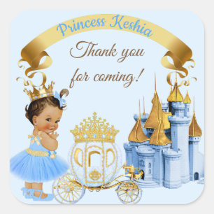 Royal Princess Castle Carriage Blue Gold Girl Vierkante Sticker