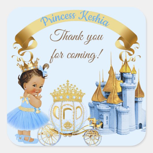 Royal Princess Castle Carriage Blue Gold Girl Vierkante Sticker (Voorkant)