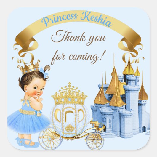 Royal Princess Castle Carriage Blue Gold Girl Vierkante Sticker (Voorkant)
