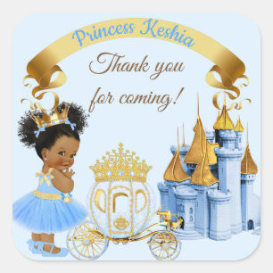 Royal Princess Castle Carriage Blue Gold Girl Vierkante Sticker