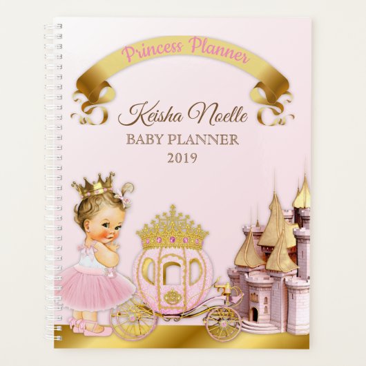 Royal Princess Castle Carriage Girl Pink Gold Planner (Voorkant)