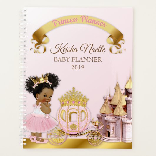 Royal Princess Castle Carriage Girl Pink Gold Planner (Voorkant)