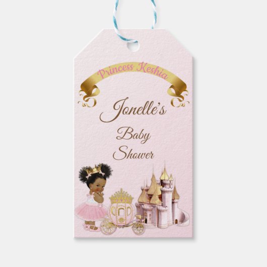 Royal Princess Castle Carriage Pink Gold Girl Cadeaulabel (Voorkant)