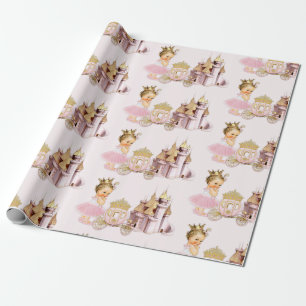 Royal Princess Castle Carriage Pink Gold Girl Cadeaupapier