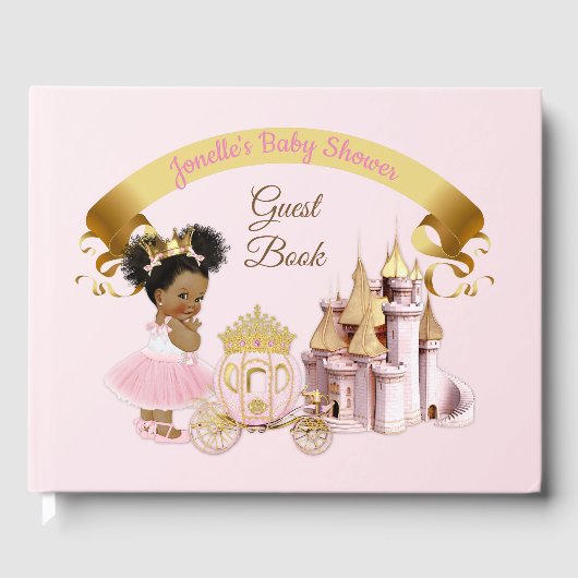 Royal Princess Castle Carriage Pink Gold Girl Gastenboek (Voorkant)
