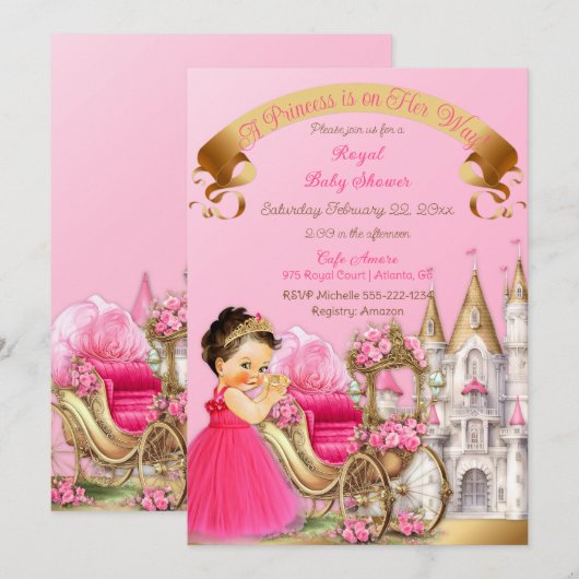 Royal Princess Castle Carriage Pink Gold Girl Kaart (Voorkant / Achterkant)