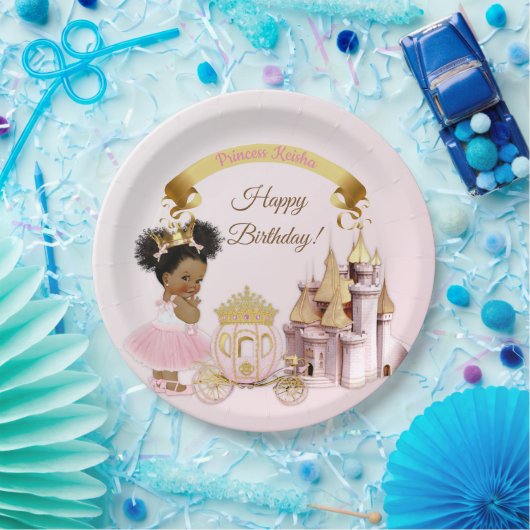 Royal Princess Castle Carriage Pink Gold Girl Papieren Bordje (Feest)