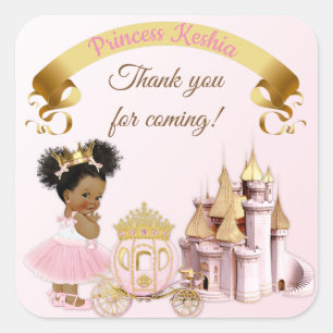 Royal Princess Castle Carriage Pink Gold Girl Vierkante Sticker