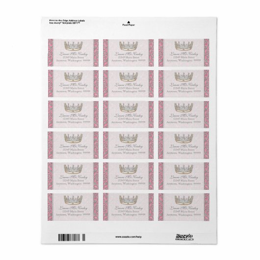 Royal Princess Crown Baby Matching Address Label (Full Sheet)