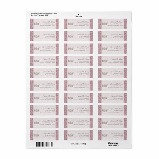 Royal Princess Crown Baby Matching Address Label (Full Sheet)