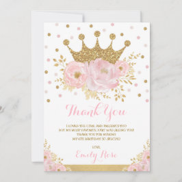 Royal Princess Crown Blush Pink Gold Birthday Bedankkaart