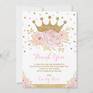 Royal Princess Crown Blush Pink Gold Birthday Bedankkaart