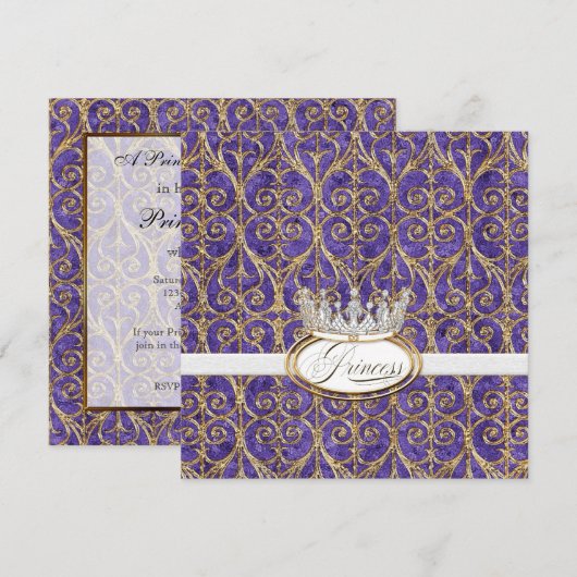 Royal Princess Crown Girl Verjaardagsfeest Uitnodi Kaart (Voorkant / Achterkant)