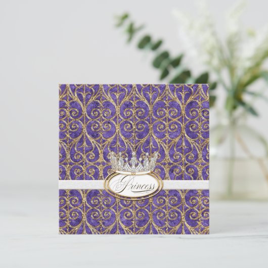 Royal Princess Crown Girl Verjaardagsfeest Uitnodi Kaart (Staand voorkant)
