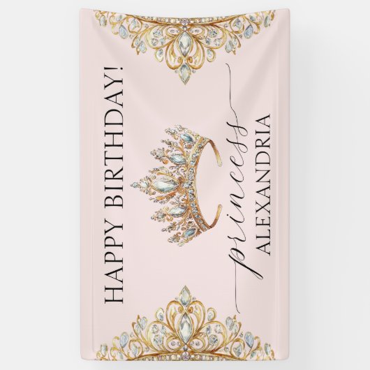 Royal Princess Crown Girl Verjaardagsfeestje Banne Spandoek (Verticaal)