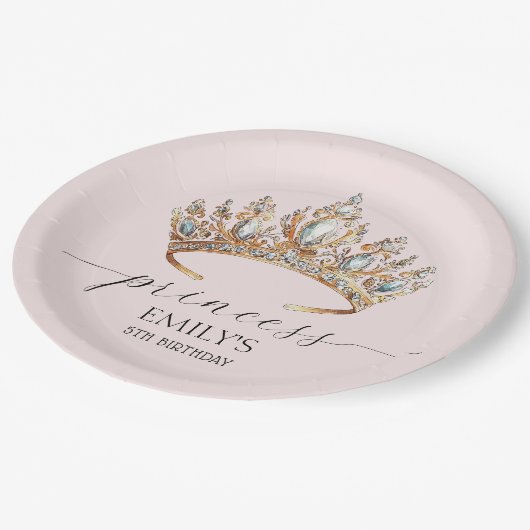 Royal Princess Crown Girl Verjaardagsfeestje Papieren Bordje (Gekanteld)