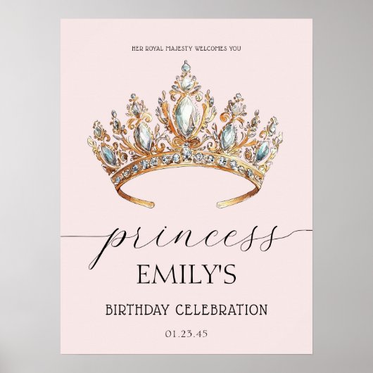 Royal Princess Crown Girl Verjaardagsfeestje Poster (Voorkant)