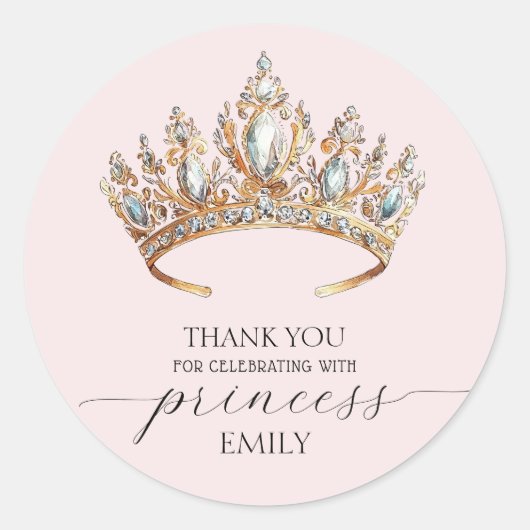 Royal Princess Crown Girl Verjaardagsfeestje Ronde Sticker (Voorkant)