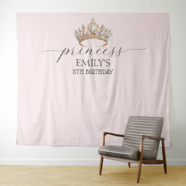 Royal Princess Crown Girl Verjaardagsfeestje Wandkleed