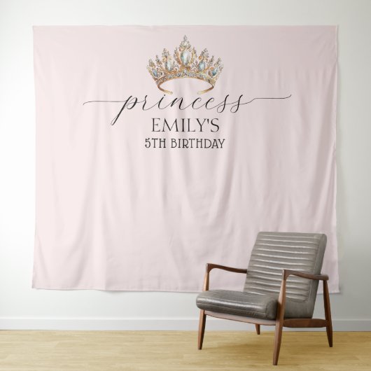 Royal Princess Crown Girl Verjaardagsfeestje Wandkleed (In Situ (horizontaal))