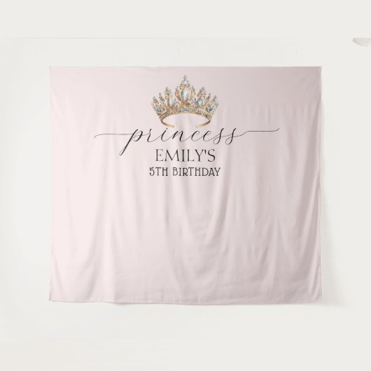 Royal Princess Crown Girl Verjaardagsfeestje Wandkleed (Voorkant (horizontaal))