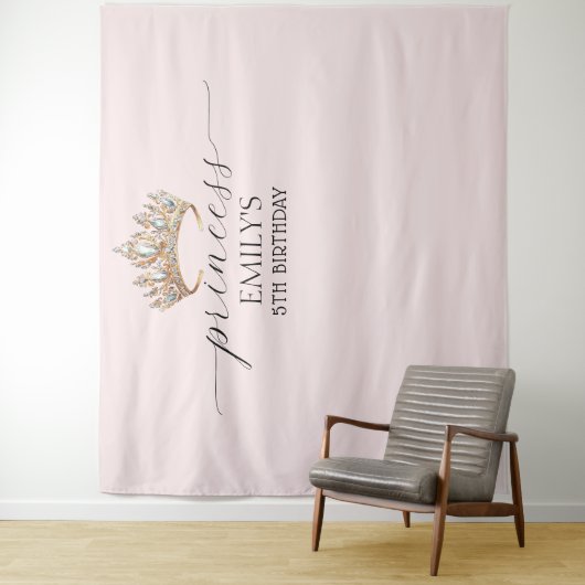 Royal Princess Crown Girl Verjaardagsfeestje Wandkleed (In situ)