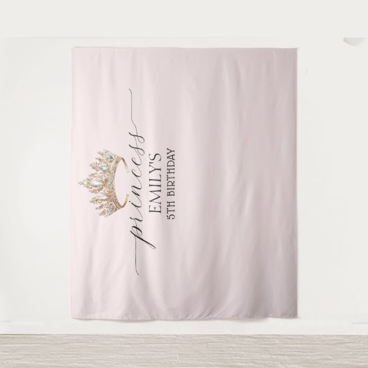 Royal Princess Crown Girl Verjaardagsfeestje Wandkleed (Voorkant)