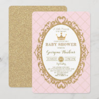 Royal Princess Crown Pink Gold Baby shower Invite