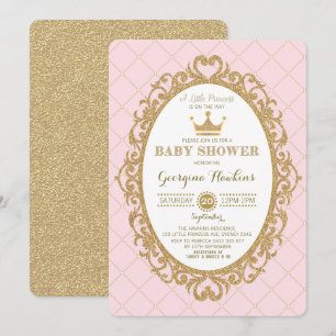 Royal Princess Crown Pink Gold Baby shower Invite Kaart