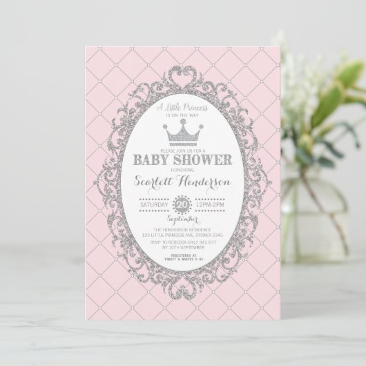 Royal Princess Crown Roze Zilver Baby shower Kaart (Staand voorkant)