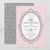 Royal Princess Crown Roze Zilver Baby shower Kaart (Voorkant / Achterkant)