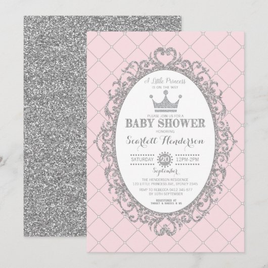 Royal Princess Crown Roze Zilver Baby shower Kaart (Voorkant / Achterkant)