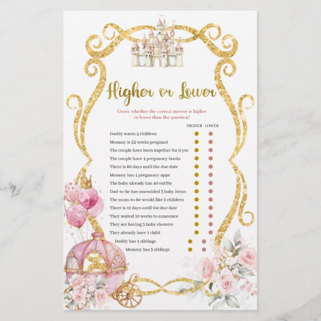 Royal Princess Hoger of Lager Spel Kaart (Voorkant)