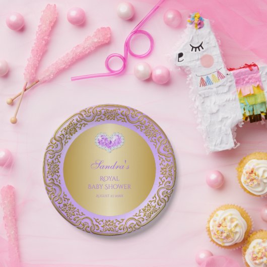 Royal Princess Lavender Gold Diamond Heart Gem Papieren Bordje (Feest)