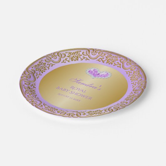 Royal Princess Lavender Gold Diamond Heart Gem Papieren Bordje (Gekanteld)