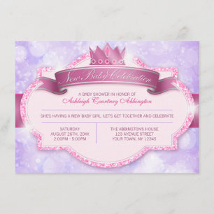 Royal Princess Pink Glitter en Paars Baby shower Kaart