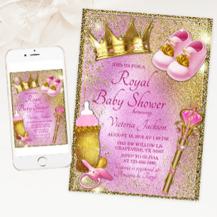 Royal Princess Pink Gold Baby shower Kaart