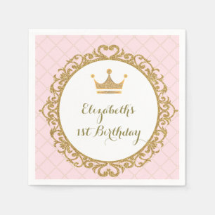 Royal Princess Pink Gold Birthday Paper Napkin Servet