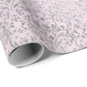 Royal Princess Pink Silver Damask Shiny Cadeaupapier (Rol Hoek)