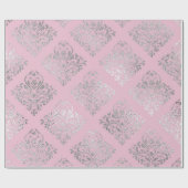 Royal Princess Pink Silver Damask Shiny Cadeaupapier (Vlak)