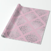 Royal Princess Pink Silver Damask Shiny Cadeaupapier (Uitgerold)
