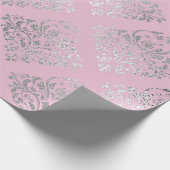 Royal Princess Pink Silver Damask Shiny Cadeaupapier (Hoek)