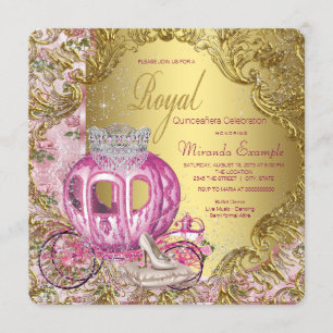 Royal Princess Quinceañera Pink en Gold Kaart