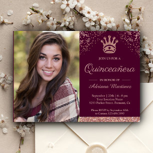 Royal Princess Roos Gold Glitter Foto Quinceanera Kaart