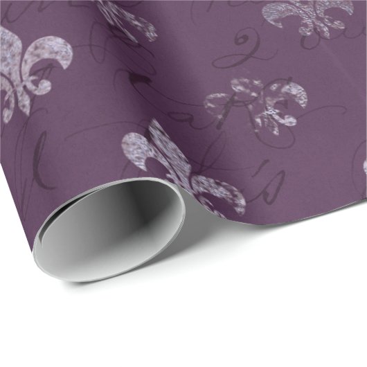 Royal Princess Violet Script Paars Fleur-de-lis Cadeaupapier (Rol Hoek)