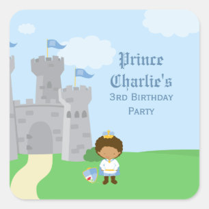 Royal prins charmante jongens verjaardagsfeestje s vierkante sticker