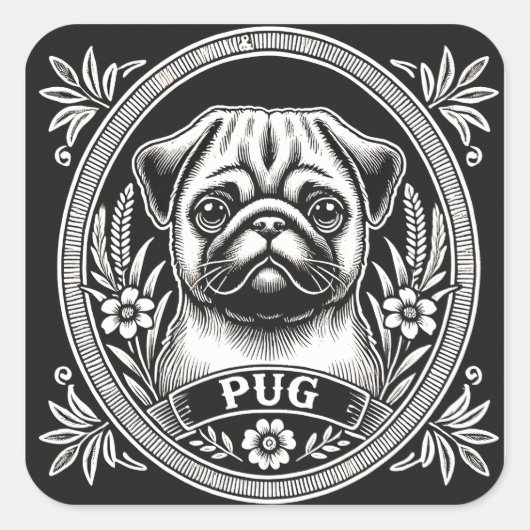 "Royal Pug Portrait" Vierkante Sticker (Voorkant)