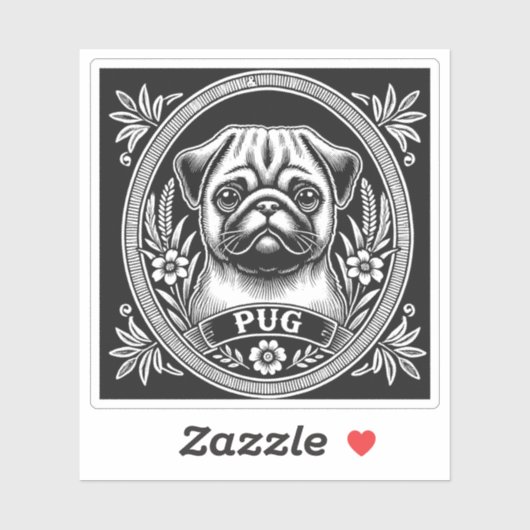 "Royal Pug Portrait" Vinyl Sticker (Vel)