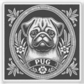 "Royal Pug Portrait" Vinyl Sticker (Voorkant)