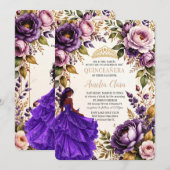Royal Purple Blush Floral Princess Quinceanera 16 Kaart (Voorkant / Achterkant)